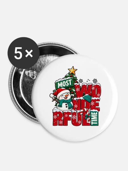 Weihnachten most wonderful time Weihnachtszeit - Buttons groß 56 mm (5er Pack) - Weiß