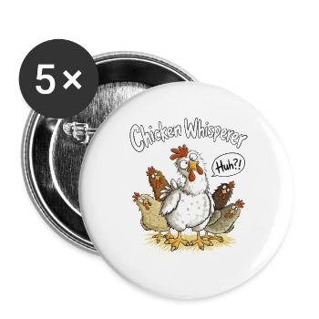 Chicken Whisperer I Hühner Bauernhof Humor  - Buttons groß 56 mm (5er Pack) - Weiß - Vorne