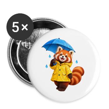 Regenmantel-Rotpanda mit Regenschirm - Buttons groß 56 mm (5er Pack) - Weiß - Vorne