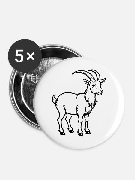 Bergziege - Buttons groß 56 mm (5er Pack) - Weiß