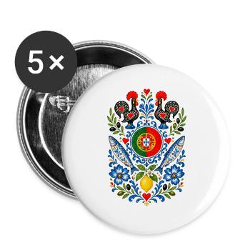 Portugal | Hahn, Sardinen & Azulejo - Buttons groß 56 mm (5er Pack) - Weiß - Vorne