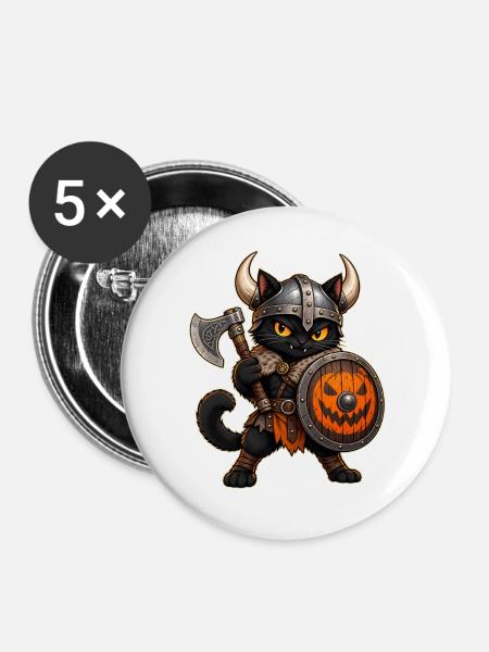 Halloween-Wikingerkatze - Buttons groß 56 mm (5er Pack) - Weiß