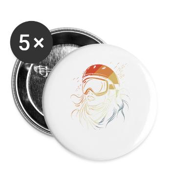 Snowboarderin Zeichnung Vintage - Buttons groß 56 mm (5er Pack) - Weiß - Vorne
