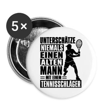 Unterschätze niemals einen alten Mann – Tennis - Buttons groß 56 mm (5er Pack) - Weiß - Vorne