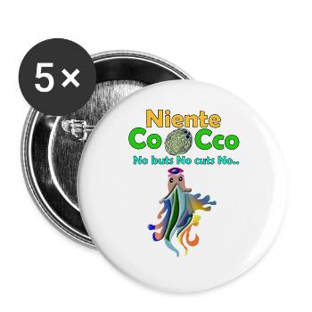 Niente Cocco – No Buts No Cuts Lustige Kokosnuss-Desig - Buttons groß 56 mm (5er Pack) - Weiß - Vorne