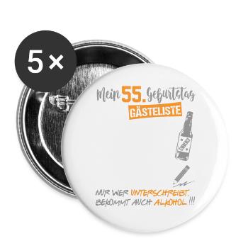 Gästeliste Gästebuch 55 Jahre Alter Birthday - Buttons groß 56 mm (5er Pack) - Weiß - Vorne