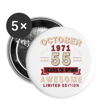 55. Geburtstag Geschenk Mann Best of Oktober 1971 - Buttons groß 56 mm (5er Pack) - Weiß - Vorne