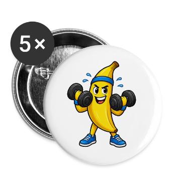 Kraftbanana Workout Cartoon - Buttons groß 56 mm (5er Pack) - Weiß - Vorne