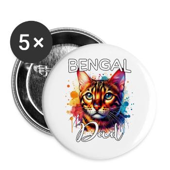 Bengalkatze Papa - Buttons groß 56 mm (5er Pack) - Weiß - Vorne