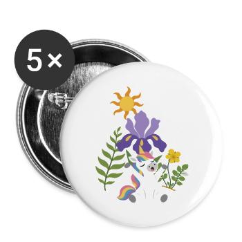 Müdes Einhorn · Blumen · Geschenkidee · Farn - Buttons groß 56 mm (5er Pack) - Weiß - Vorne