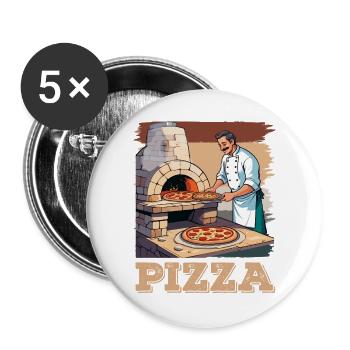 Pizzabäcker Am Steinofen Pizza Bäcker - Buttons groß 56 mm (5er Pack) - Weiß - Vorne