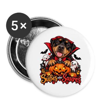 Halloween Hund im Kürbiszauber - Buttons groß 56 mm (5er Pack) - Weiß - Vorne