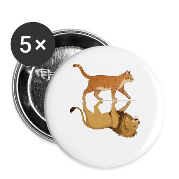 Katze mit Löwe Reflektion Tiere - Buttons groß 56 mm (5er Pack) - Weiß - Vorne