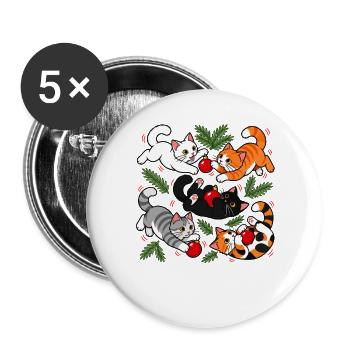Weihnachtskatzen-Chaos - Buttons groß 56 mm (5er Pack) - Weiß - Vorne