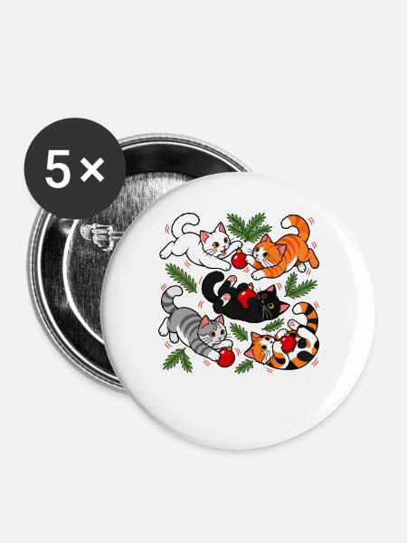Weihnachtskatzen-Chaos - Buttons groß 56 mm (5er Pack) - Weiß