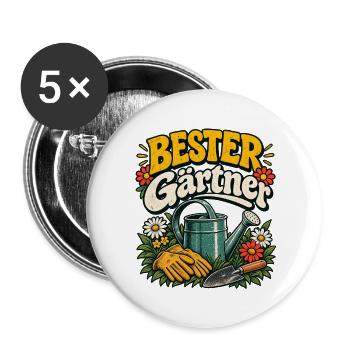 Bester Gärtner – Vintage Gartenfreude - Buttons groß 56 mm (5er Pack) - Weiß - Vorne