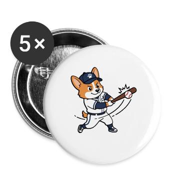 Süßer Corgi-Hund spielt Baseball, Sportliebhaber - Buttons groß 56 mm (5er Pack) - Weiß - Vorne