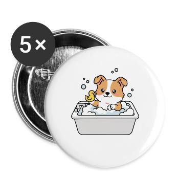 Süßer Corgi-Badezeit-Lustiger Hund - Buttons groß 56 mm (5er Pack) - Weiß - Vorne