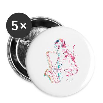 Saxophonist Steampunk - Buttons groß 56 mm (5er Pack) - Weiß - Vorne