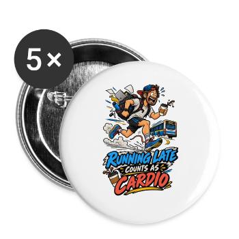 Zu spät läuft Cardio-Spaß - Buttons groß 56 mm (5er Pack) - Weiß - Vorne