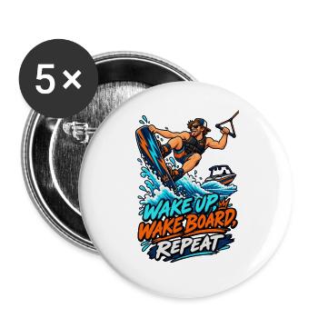 Wake Up Wakeboard Repeat Motiv - Buttons groß 56 mm (5er Pack) - Weiß - Vorne
