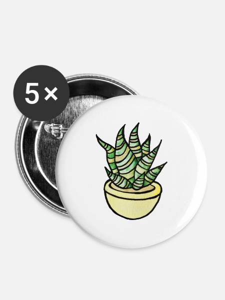 Sukkulenten-Aquarelltopf - Buttons groß 56 mm (5er Pack) - Weiß