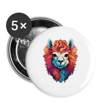 Lama Kopf Bunt Illustration - Buttons groß 56 mm (5er Pack) - Weiß - Vorne