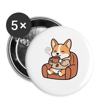 Süßer Corgi, der Kaffee trinkt, lustiger Hundeliebhaber - Buttons groß 56 mm (5er Pack) - Weiß - Vorne