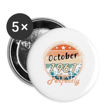 1961 Oktober 1961 Geburtstag Oktober 1961 - Buttons groß 56 mm (5er Pack) - Weiß - Vorne