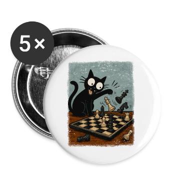  Katzen Schachspieler Schachspiel Schachbrett - Buttons groß 56 mm (5er Pack) - Weiß - Vorne