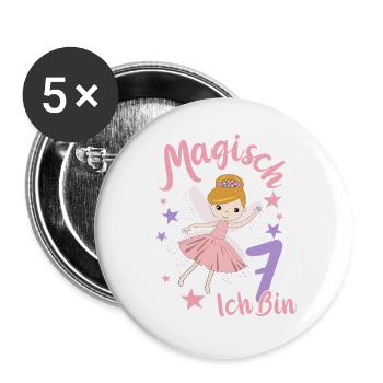 7. Geburtstag Fee 7 Jahre Mädchen Geburtstagsmotiv - Buttons groß 56 mm (5er Pack) - Weiß - Vorne