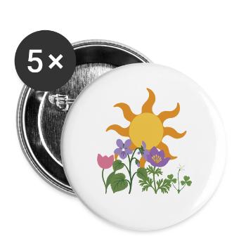 Veilchen · Sonne · Geschenkidee · Blüten - Buttons groß 56 mm (5er Pack) - Weiß - Vorne