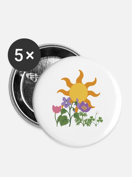 Veilchen · Sonne · Geschenkidee · Blüten - Buttons groß 56 mm (5er Pack) - Weiß