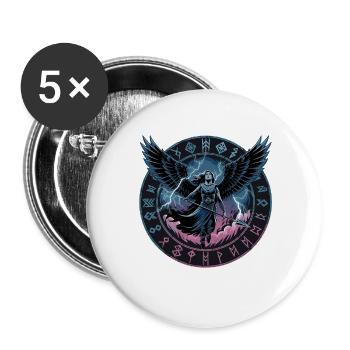 Nordische Walküre Mit Runen Und Schwarzen Flügeln - Buttons groß 56 mm (5er Pack) - Weiß - Vorne