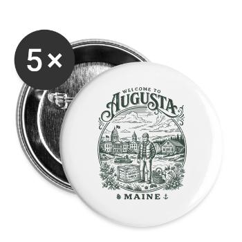 Welcome To Augusta Maine Timber Landscape - Buttons groß 56 mm (5er Pack) - Weiß - Vorne