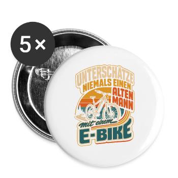 E-Bike Spruch alter Mann Geschenk - Buttons groß 56 mm (5er Pack) - Weiß - Vorne