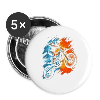 Dirt Bike Motorrad Herren Kinder Motocross Jungen - Buttons groß 56 mm (5er Pack) - Weiß - Vorne