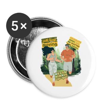 Laufduo im Wald: Mut zum Neustart - Buttons groß 56 mm (5er Pack) - Weiß - Vorne