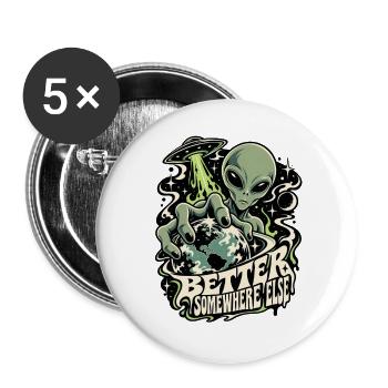 Außerirdischer Planetenkontakt - Buttons groß 56 mm (5er Pack) - Weiß - Vorne
