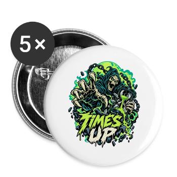 Times Up Neon Sensenmann - Buttons groß 56 mm (5er Pack) - Weiß - Vorne