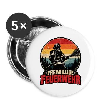 Freiwillige Feuerwehr Retro Feuerwehrmann - Buttons groß 56 mm (5er Pack) - Weiß - Vorne