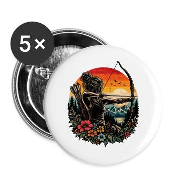 Bogenschießen Frau Retro Natur & Blumen - Buttons groß 56 mm (5er Pack) - Weiß - Vorne