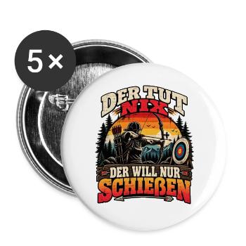 Bogenschießen Der tut nix der will nur schießen - Buttons groß 56 mm (5er Pack) - Weiß - Vorne
