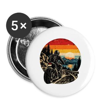 Motorrad Retro Biker Sonnenuntergang Berge - Buttons groß 56 mm (5er Pack) - Weiß - Vorne