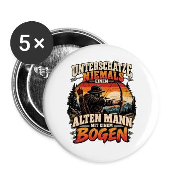 Unterschätze niemals einen alten Mann mit Bogen - Buttons groß 56 mm (5er Pack) - Weiß - Vorne