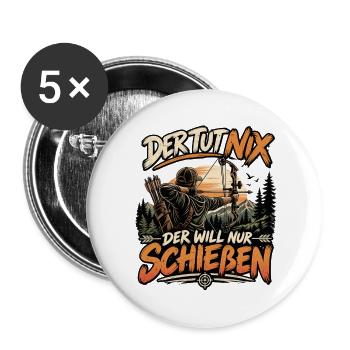 Bogenschießen Der tut nix der will nur schießen - Buttons groß 56 mm (5er Pack) - Weiß - Vorne