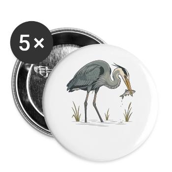 Blaureiher beim Fischfang - Buttons groß 56 mm (5er Pack) - Weiß - Vorne