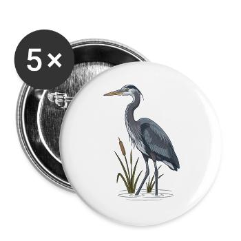 Blaureiher Sumpf Rohrkolben - Buttons groß 56 mm (5er Pack) - Weiß - Vorne