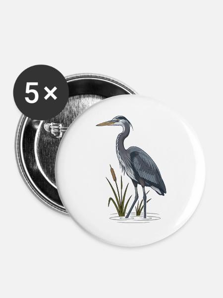 Blaureiher Sumpf Rohrkolben - Buttons groß 56 mm (5er Pack) - Weiß