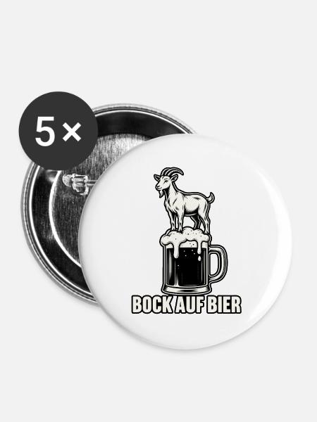 Bock auf Bier - Buttons groß 56 mm (5er Pack) - Weiß